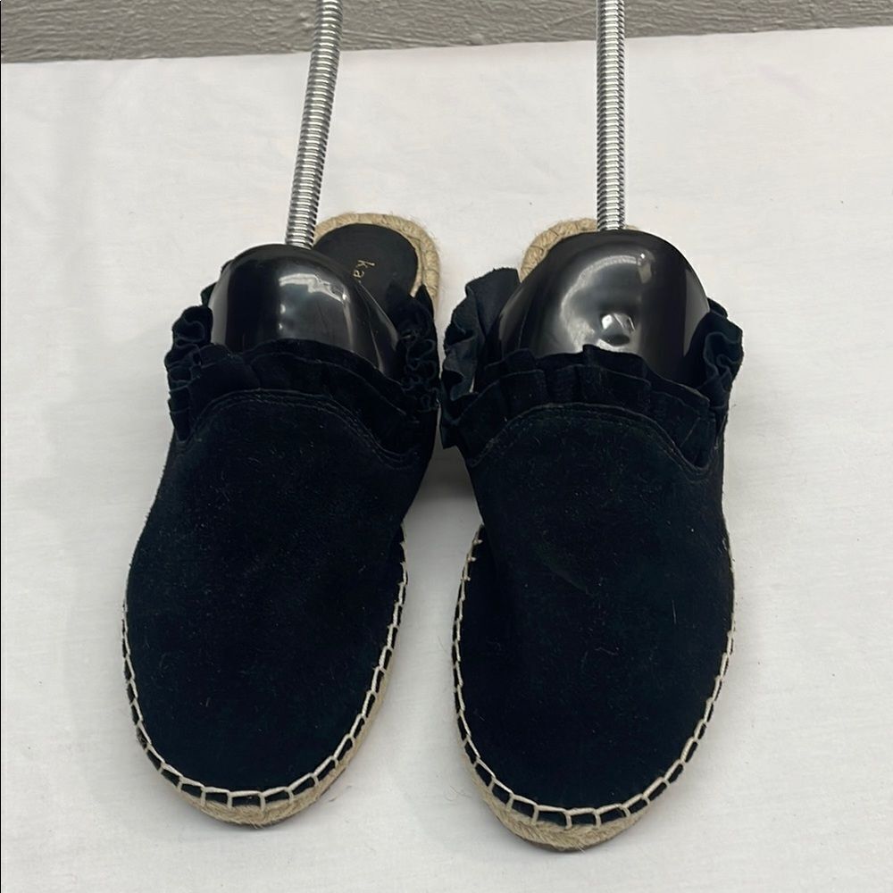 Kate Spade Black Suede Ruffled Espadrille Mules Size 7